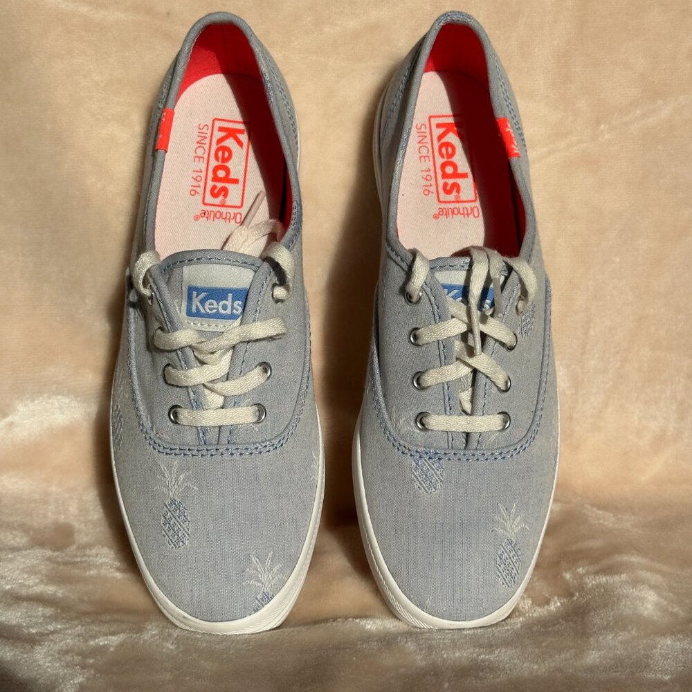Keds OrthoLite Canvas Embroidered Pineapple Chambray Sneakers Women's 6 NWOT